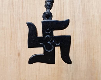 Hindu Swastika Necklace | Swastika Aum Om Ohm Necklace | Hand Carved Natural Stone Spritual Jewelry | Symbol Of Sun Creation Prosperity