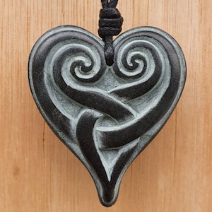 Celtic Knot Triquetra Heart Spiral Necklace Pendant | Eternity Frienship Love Charm Symbol | Hand-Carved From Natural Stone by Myself |