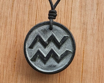 Aquarius Zodiac Symbol Necklace | Aquarius Horoscope Star Sign Charm Pendant Jewelry | Hand-Carved From Natural Stone By Myself