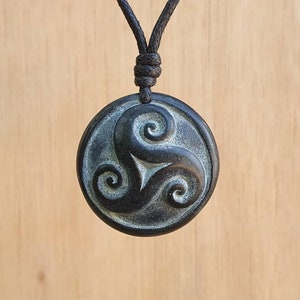 Celtic Triskelion Pendant | Double Sided Spiral Necklace | Hand Carved Natural Stone Unisex Spritual Jewelry, Pagon Symbol Of Three Elements