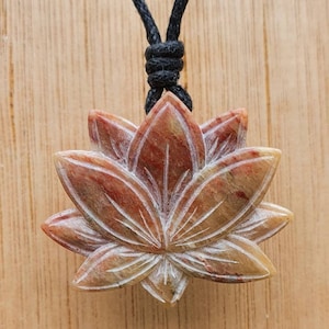 Lotus Flower Charm Pendant | Yoga Meditation Crown Chakra Buddhist Symbol Necklace Jewellery | Hand-Carved From Natural Stone By Myself