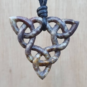 Celtic Knot Triquetra Triskelion Charm Pendant Necklace | Eternity Trinity Frienship Love Symbol | Hand-Carved From Natural Stone By Myself