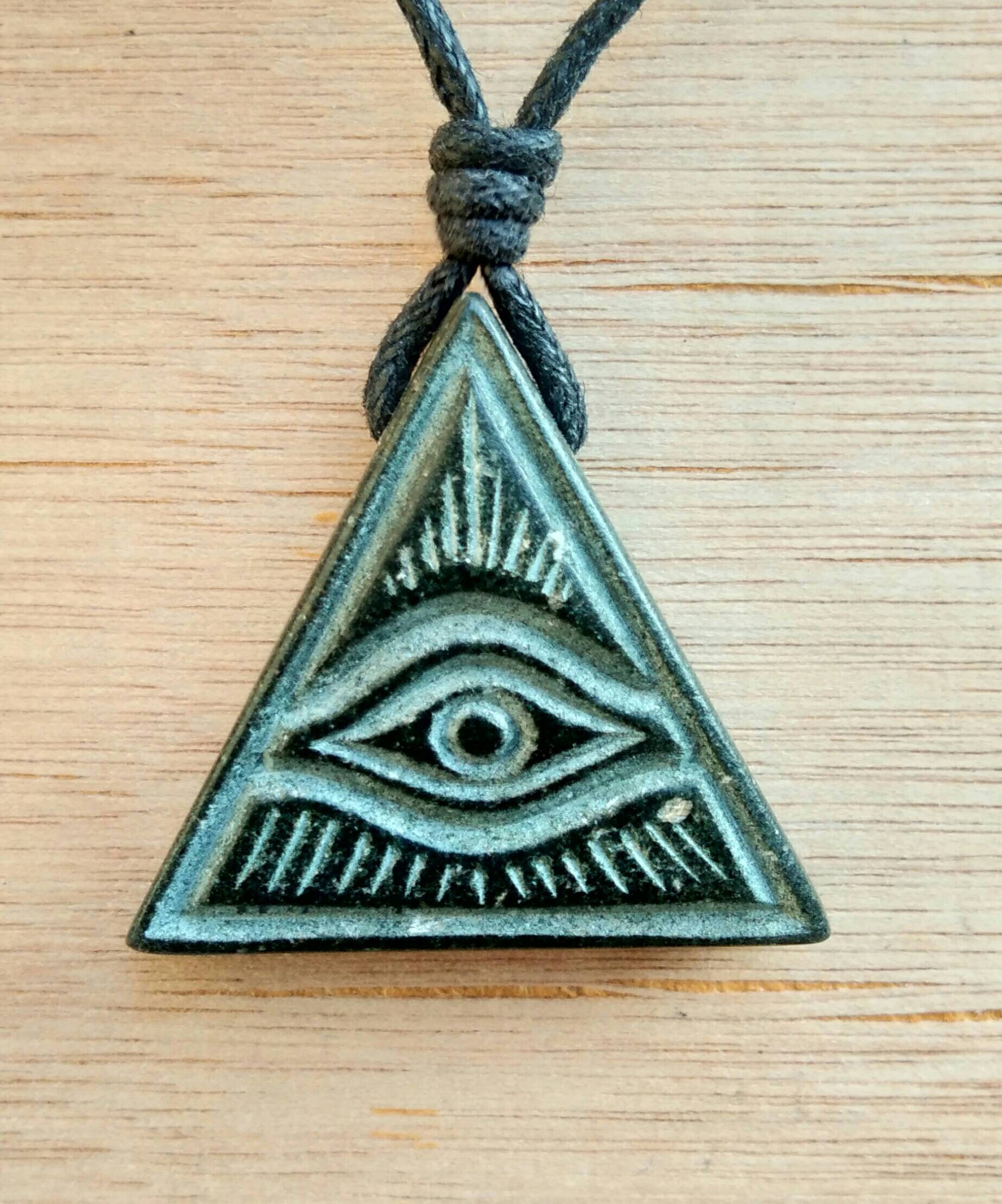 Men's Silver Necklace with Eye of Ra Triangle and Hamsa Hand Pendant