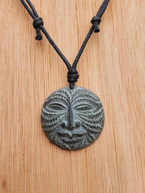 Green Man Pendant | Celtic God of Forest Symbol | Handmsde Unique Necklace Jewelry | Talisman Charm | Hand-Carved Myself From Natural Stone
