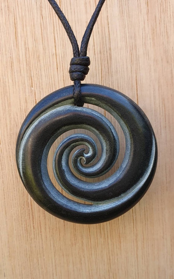 Celtic Spiral Pendant Symbol of New Beginning Prosperity Grouth Energy  Eternity Carved Stone Necklace Charm Jewellery Handmade by Myself 