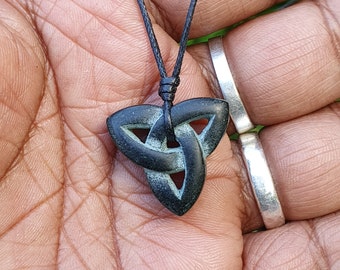 Celtic Knot Pendant Dainty Triquetra Charm Necklace Symbol Of Eternity  Trinity Frienship Love Hand Carved Natural Stone Unisex Jewelry