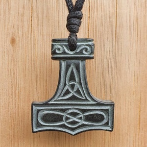 Thor&#39;s Hammer Pendant | Mjolnir Symbol Necklace | Viking Jewellery | Norse Mythology Thunder God | Hand-Carved From Natural Stone By Myself