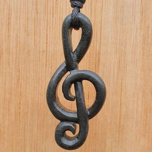 Treble Clef Music Note Necklace | Music Note Charm Pendant | Hand-Carved From Natural Stone By Myself