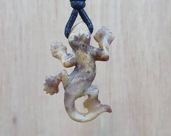 Gecko Pendant | Lizard Necklace Jewelry | Salamander Animal Charm | Reptile Symbol Talisman | Hand-Carved From Natural Stone By Myself