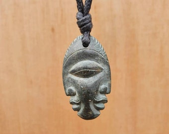 Face Pendant | Double Sided Face Necklace | Hand Carved Stone Spritu Jewelry | All Seeing Eye Symbol | Protection And Good Luck Talisman |