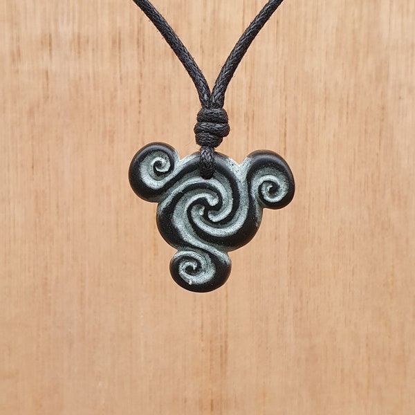 Celtic Triskelion Spiral Pandant | Hand-Carved Natural Stone Necklace | Trinity Symbol | Pagon Jewelry | Unique Gift | Three Element Symbol