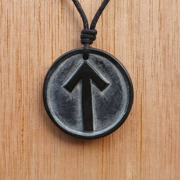 Teiwaz Rune Pendant | Viking Necklace Jewelry | Norse Mythology Symbol Justice Courage Strength | Hand-Carved From Natural Stone By Myself