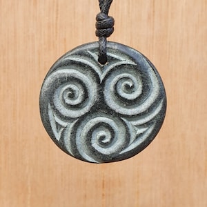 Celtic Triskelion Spiral Necklace | Celtic Spiral Pendant | Hand Carved Natural Stone Jewelry | Symbol Of Eternity Trinity Friendship Love