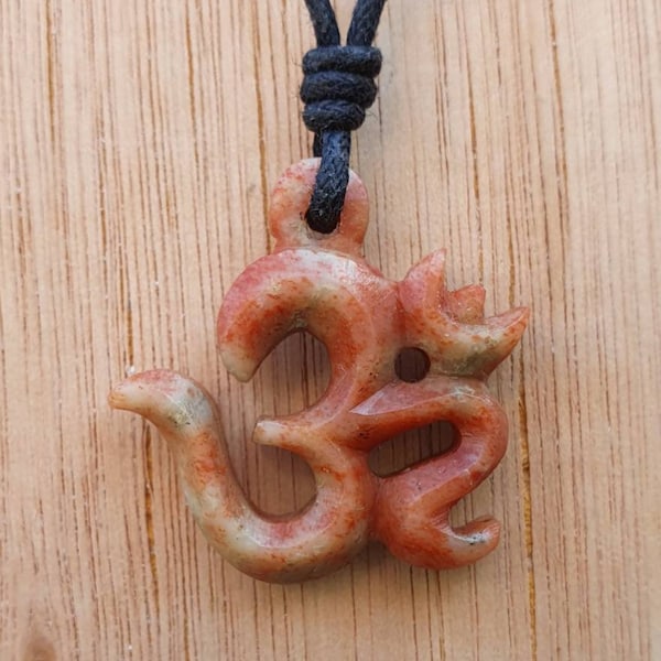 Om Ohm Aum Pendant | Sound Of The Universe Symbol | Hand-Carved by myself From Natural Stone | Handmade Yoga Jewelry | Handcrafted Necklace