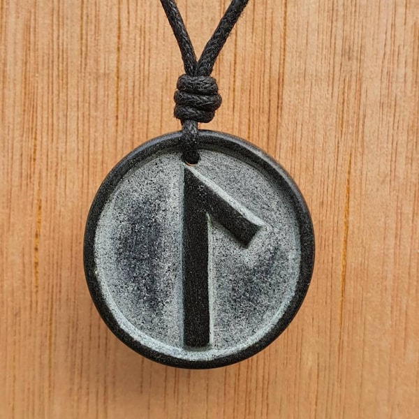 Laguz Rune Pendant | Viking Necklace Jewelry | Norse Mythology Symbol Of Flow  Emotions Spiritual Hand-Carved From Natural Stone By Myself