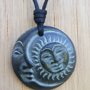 Sun And Moon Eclipse Pendant | Celtic Spiral Necklace | Hand-Carved Natural Stone Jewellery | Handmade Unique | Love Friendship Unity Charm