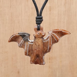 Bat Pendant | Hand Carved Natural Stone Bat Charm Necklace | Unisex gothic Animal jewellery
