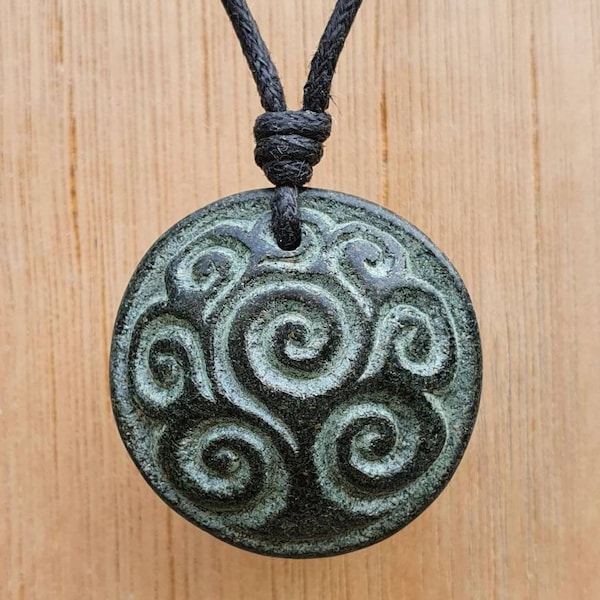 Tree Of Life Pendant Hand-Carved By Myself From Natural Stone | Celtic Style Spiral Oak Tree | Handcrafted Unique jewelry | Pagan Methology