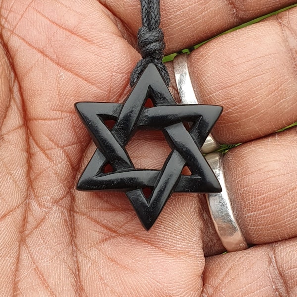 Pendentif étoile de David | Collier étoile juive hexagonale à six branches | symbole du judaïsme | Bijoux spirituels unisexes en pierre naturelle sculptés à la main