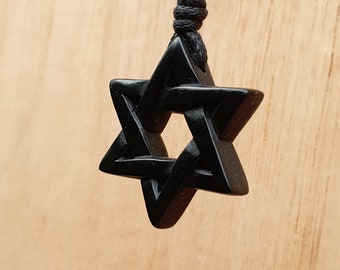 Collier Pendentif Étoile De David En Métal Argenté - Chaîne 46+4 Cm, Fermoir Mousqueton - Neuf