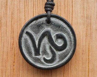 Capricorn Zodiac Symbol Necklace | Capricorn Horoscope Star Sign Charm Pendant Jewelry | Hand-Carved From Natural Stone By Myself
