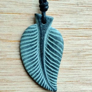 Leaf Pendant | Leaf Necklace Jewelry | Symbol Of Success Abundance | Hand Carved Natural Stone Unisex Nature Lovers Spritual Jewelry