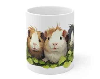 Taza de cerámica de 325 ml con adorables cobayas. Ideas de regalo para cobayas.