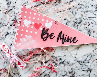 Valentine's Day Pennant Flag 3 Printable Downloads | Galentine Party Gifts | Kids Valentine Basket, XOXO Valentine Flag