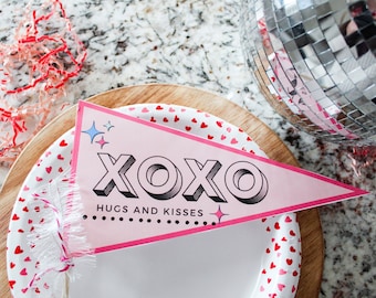 Valentine's Day Pennant Flag 3 Printable Downloads | Galentine Party Gifts | Kids Valentine Basket, XOXO Valentine Flag