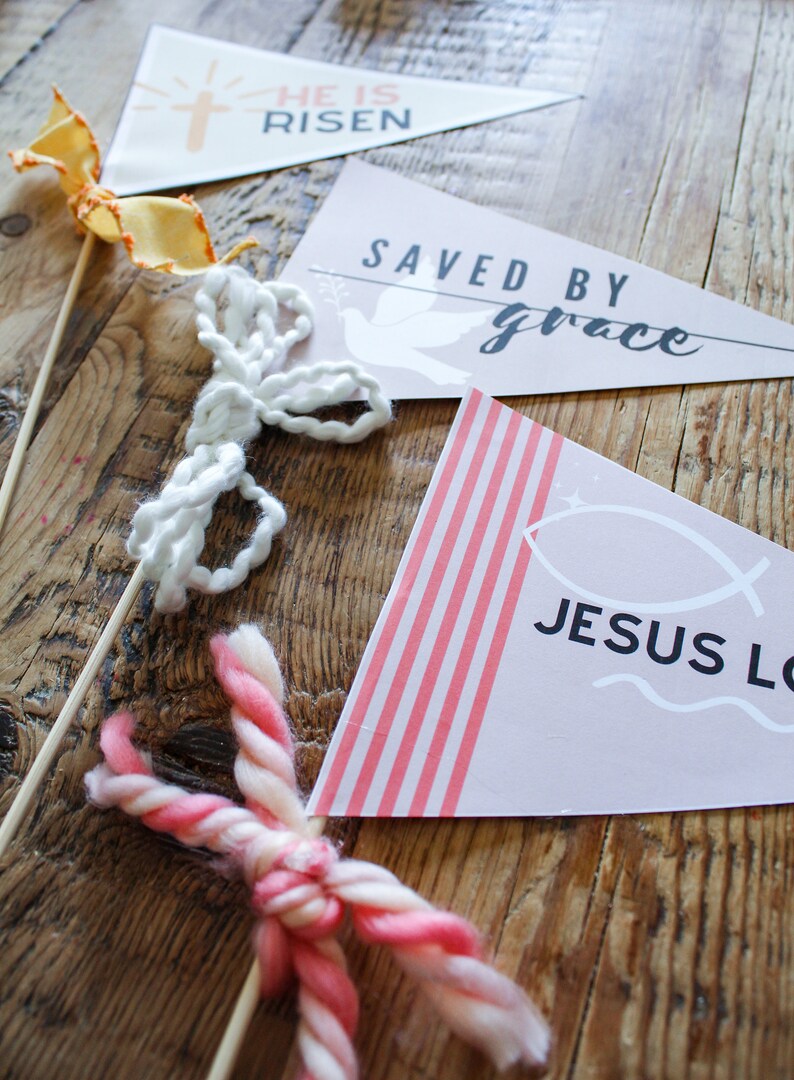 Easter Pennant Flag 5 Printable Downloads Easter Party Jesus Easter Easter Basket Christian Easter Party Flags Jesus Loves Me image 7