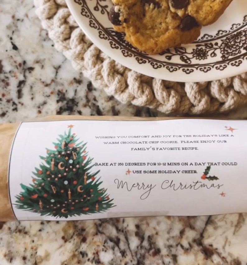 Christmas Cookie Dough Gift Label, Chocolate Chip Cookie Holiday Gift ...