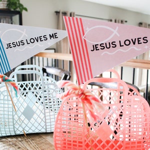 Easter Pennant Flag 5 Printable Downloads Easter Party Jesus Easter Easter Basket Christian Easter Party Flags Jesus Loves Me image 8