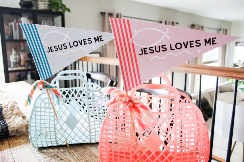 Easter Pennant Flag 5 Printable Downloads Easter Party Jesus Easter Easter Basket Christian Easter Party Flags Jesus Loves Me image 8