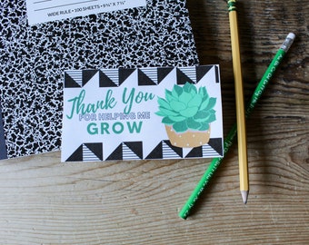 Thank You For Helping Me Grow Teacher Gift Tag DIGITAL DOWNLOAD | Teacher Appreciation Gift Tag
