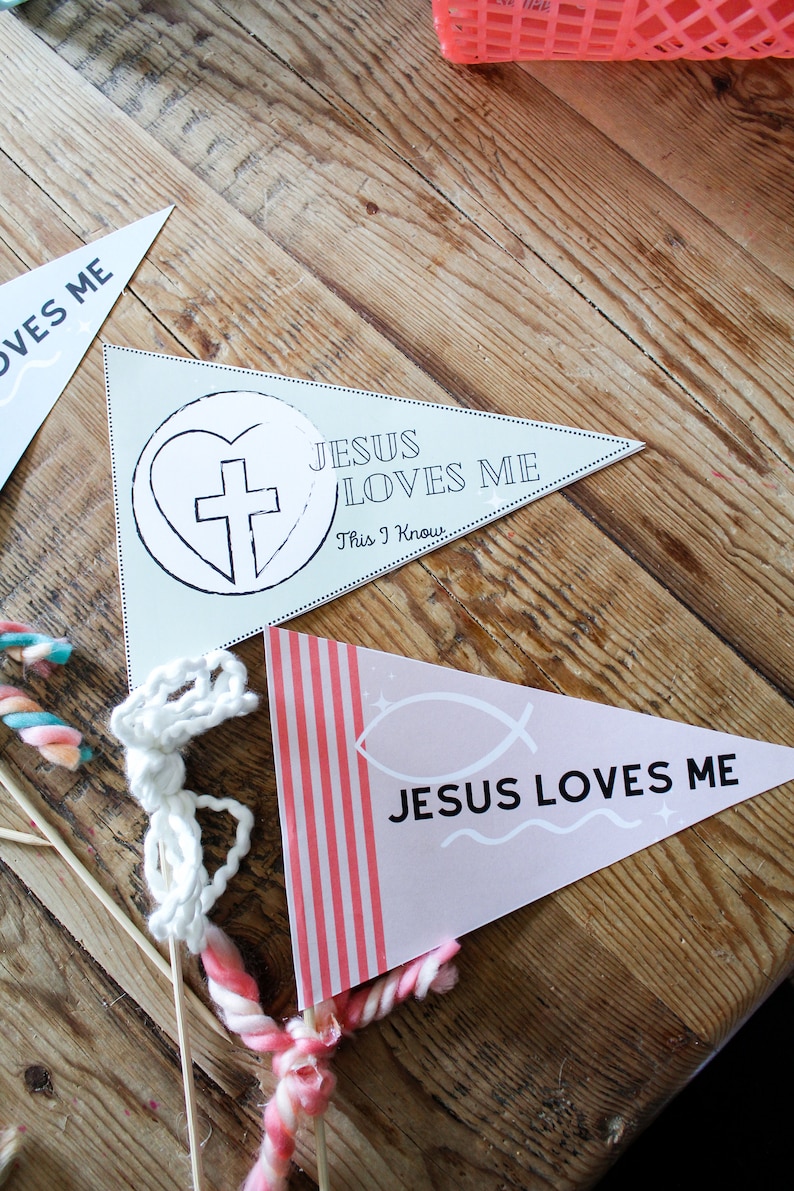 Easter Pennant Flag 5 Printable Downloads Easter Party Jesus Easter Easter Basket Christian Easter Party Flags Jesus Loves Me image 6