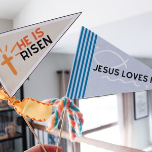 Easter Pennant Flag 5 Printable Downloads Easter Party Jesus Easter Easter Basket Christian Easter Party Flags Jesus Loves Me image 3