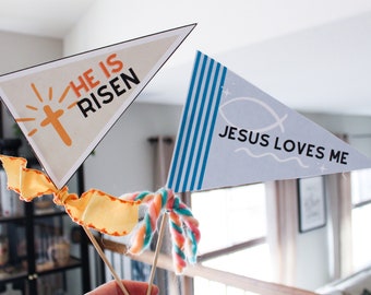 Easter Pennant Flag 5 Printable Downloads | Easter Party | Jesus Easter | Easter Basket | Christian Easter Party Flags | Jesus Loves Me