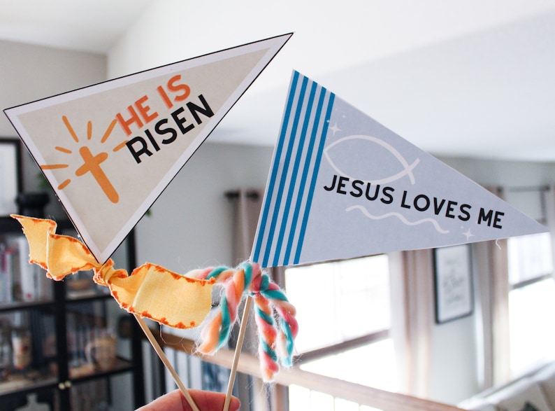 Easter Pennant Flag 5 Printable Downloads Easter Party Jesus Easter Easter Basket Christian Easter Party Flags Jesus Loves Me image 3