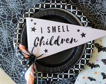 Halloween Pennant Flag 4 Printable Downloads | Hocus Pocus Party | Ghoul Gang Gifts | Kids Boo Basket Pink Halloween | I smell Children Flag