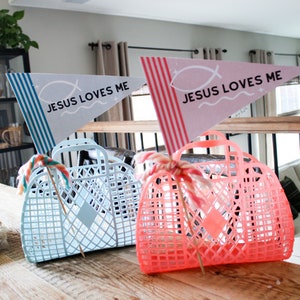 Easter Pennant Flag 5 Printable Downloads Easter Party Jesus Easter Easter Basket Christian Easter Party Flags Jesus Loves Me image 1