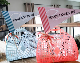 Easter Pennant Flag 5 Printable Downloads | Easter Party | Jesus Easter | Easter Basket | Christian Easter Party Flags | Jesus Loves Me