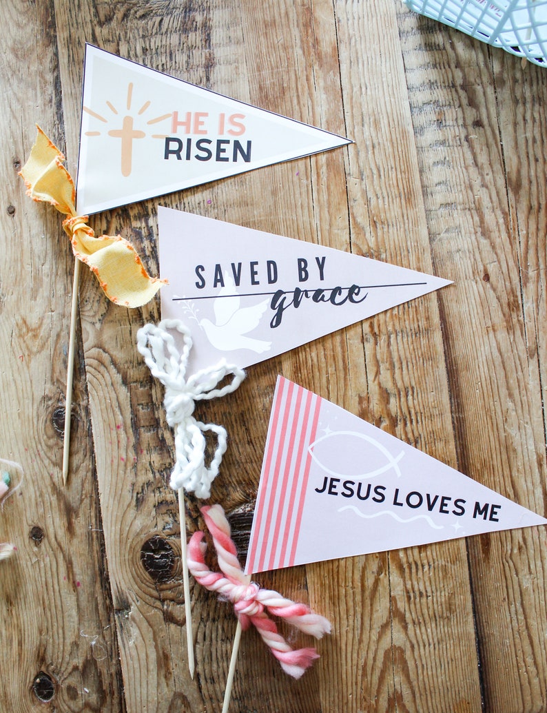 Easter Pennant Flag 5 Printable Downloads Easter Party Jesus Easter Easter Basket Christian Easter Party Flags Jesus Loves Me image 4