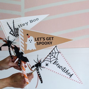 Printable Halloween Pennant Flags DIY Halloween Decor Instant Download Hocus Pocus Ghoul Gang Party Boo Basket Pink Halloween image 4