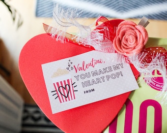 Valentine, You Make My Heart POP Gift Tags for Teachers *DIGITAL FILE*| Valentine's Day Gift Tag