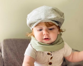 Grey Tweed Flat Cap Newsboy Hat for Page Boy Wedding Outfit