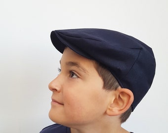 Boys Flat Cap Hat Navy Blue Linen - Kids Peaky Blinders Cap - Baby Gatsby Hat - Toddler Newsboy Hat