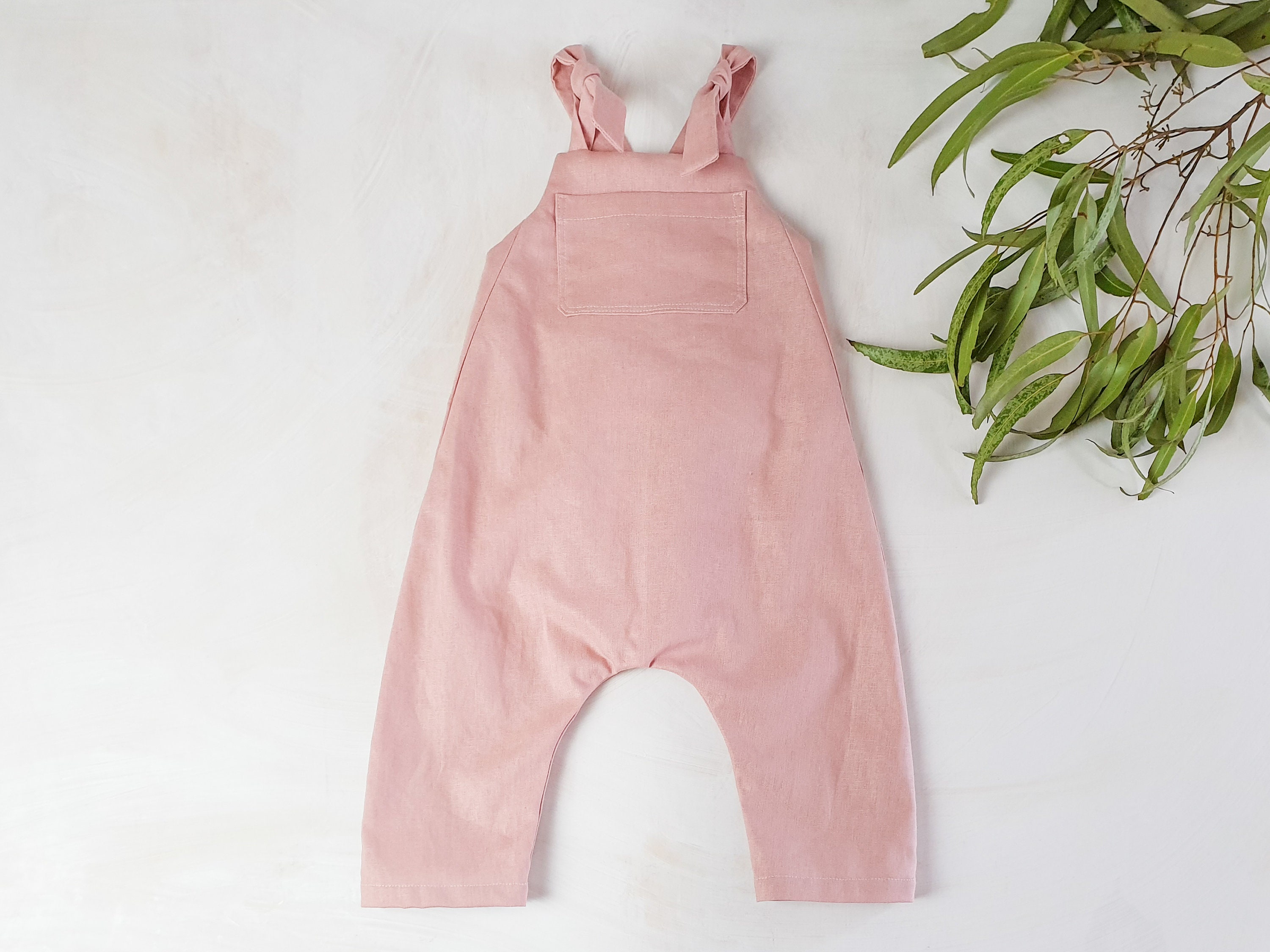 pink linen dungarees