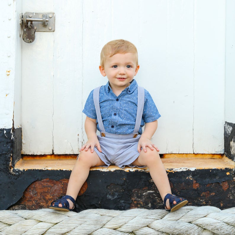 Grey Linen Page Boy Outfit Toddler Boys Suspender Shorts Etsy