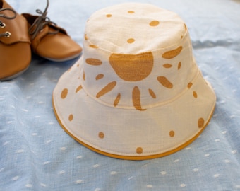 Baby and Toddler Bucket Hat Sun and Spots Beige and Mustard Unisex Kids Beach Hat