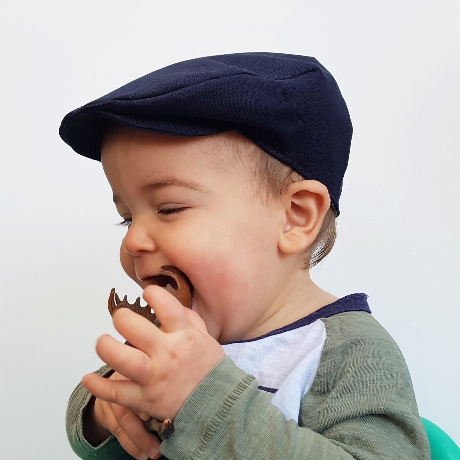 Boys Flat Cap Hat Navy Blue Linen Kids Peaky Blinders Cap Etsy